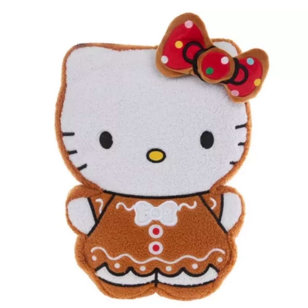 Hello Kitty Gingerbread Pillow, Holiday 2025 Festive Plush with Red Bow, New